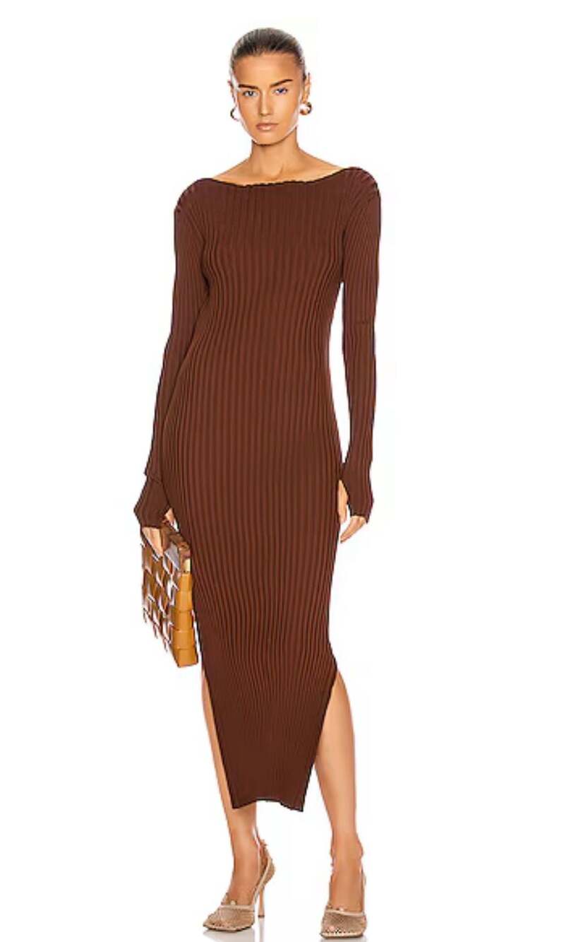 Toteme Orville Ribbed Knit Midi Dress Brown Size S